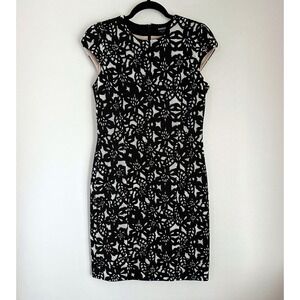 NWT WORTH New York Black White Floral Lace Cotton Silk Size 4‎ Mid Length Dress
